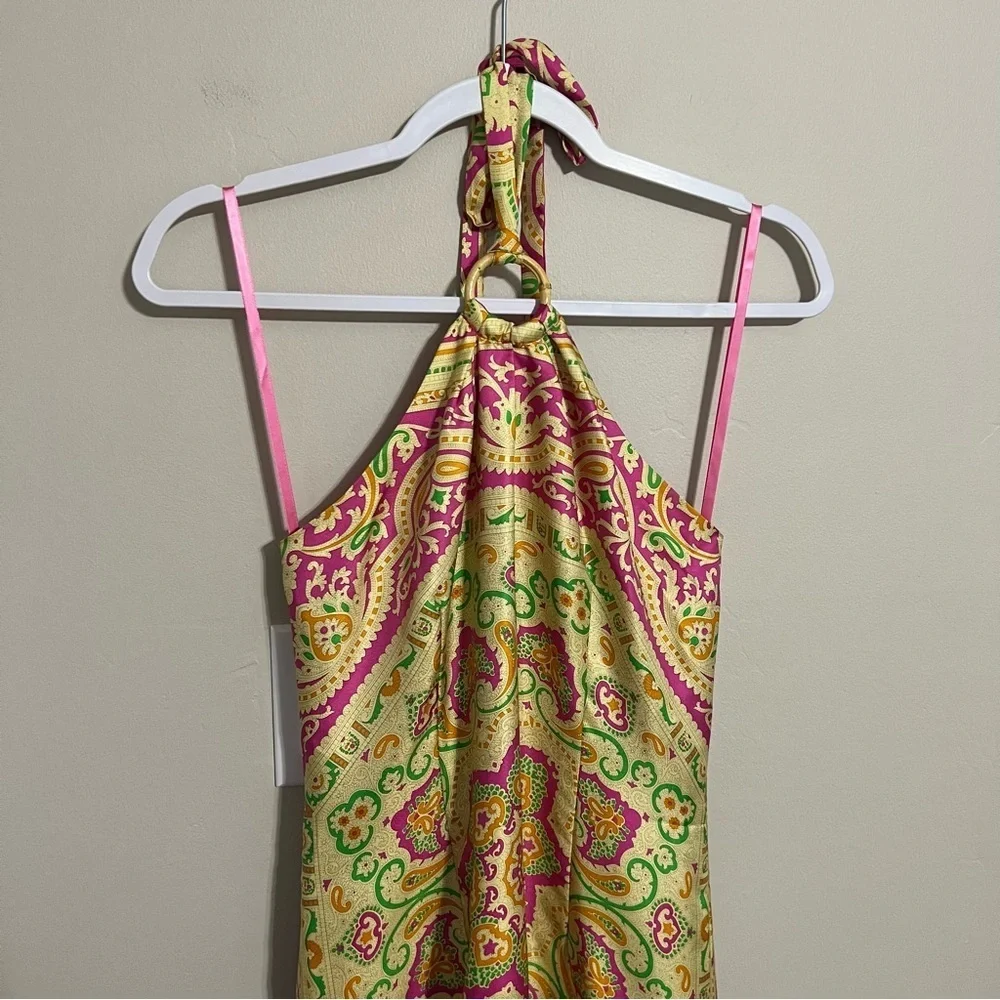 J McLaughlin Silk Halter Bright Paisley Medallion Print Dress size 2 - Picture 13 of 15